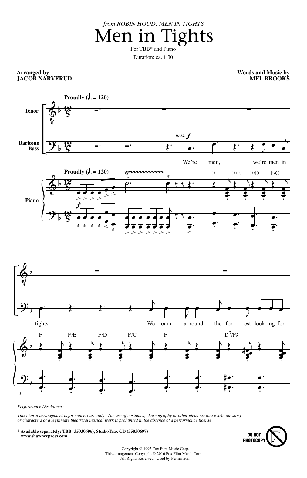 Jacob Narverud Men In Tights Sheet Music Notes & Chords for TBB - Download or Print PDF