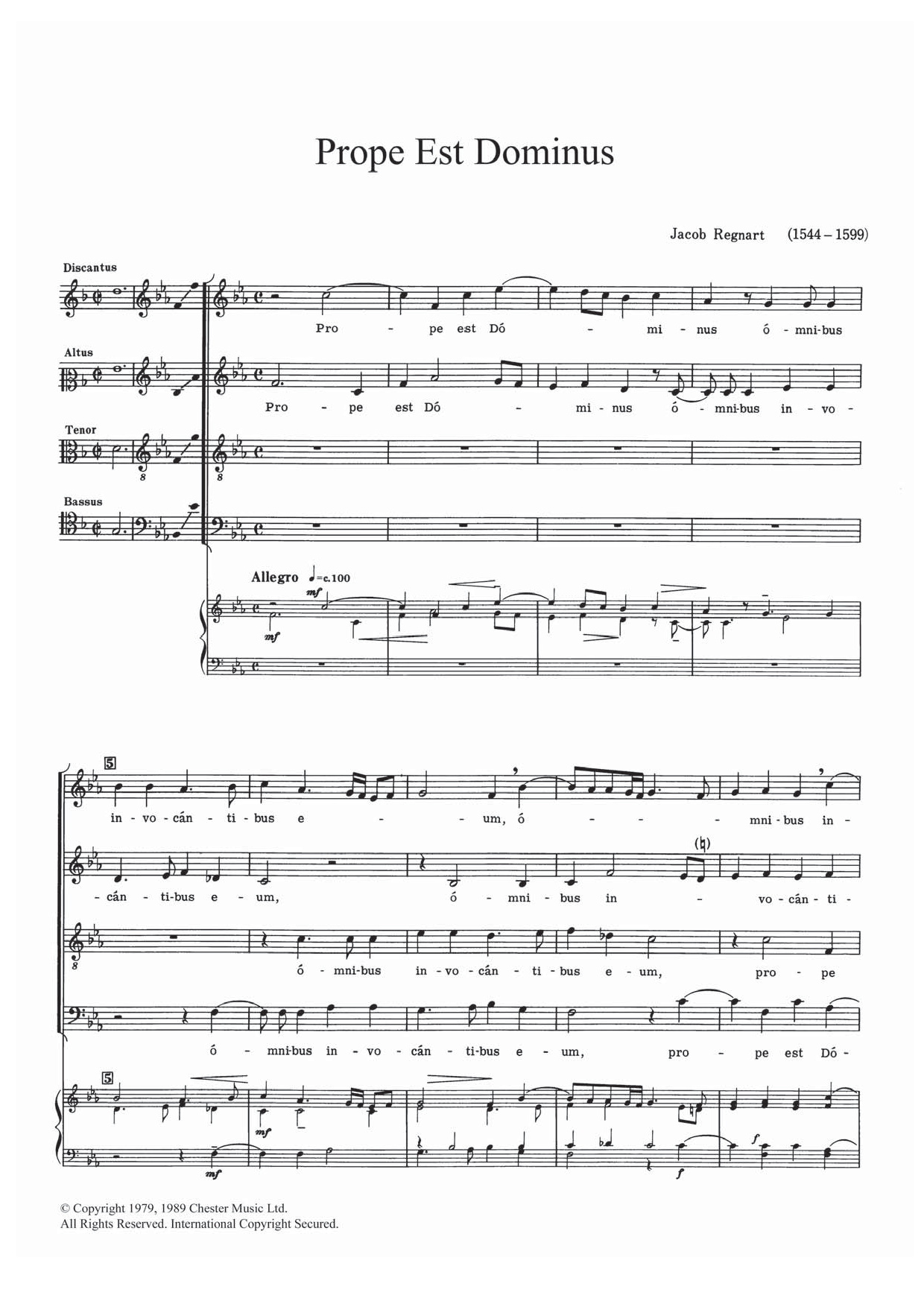 Jacob Regnart Prope Est Dominus Sheet Music Notes & Chords for SATB - Download or Print PDF