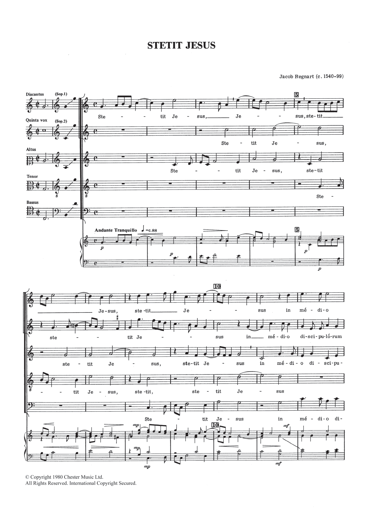 Jacob Regnart Stetit Jesus Sheet Music Notes & Chords for Choral SAATB - Download or Print PDF