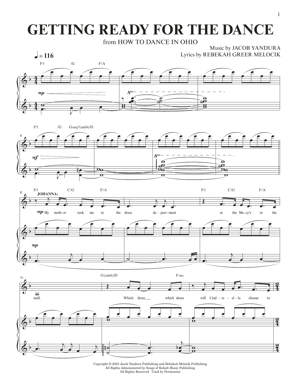 Jacob Yandura & Rebekah Greer Melocik Getting Ready For The Dance (from How To Dance In Ohio) Sheet Music Notes & Chords for Piano & Vocal - Download or Print PDF