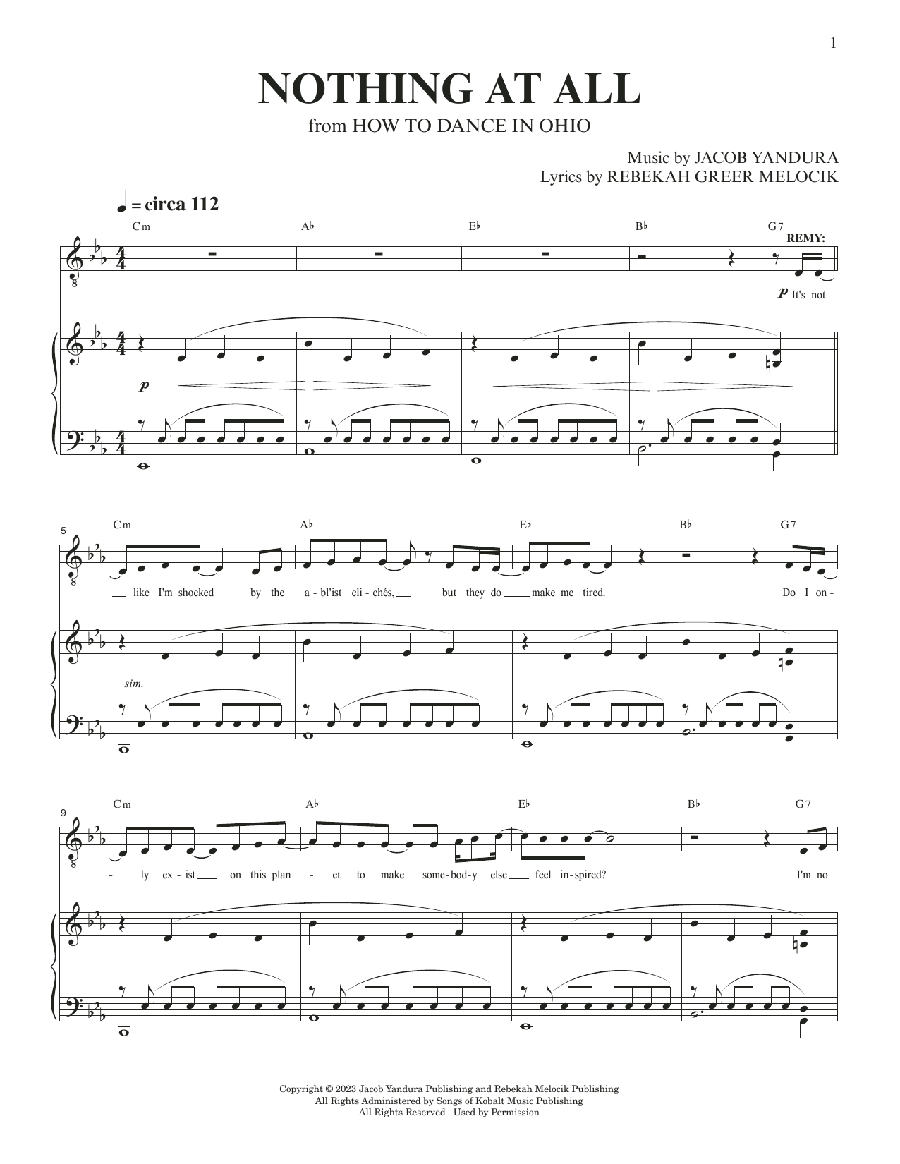 Jacob Yandura & Rebekah Greer Melocik Nothing At All (from How To Dance In Ohio) Sheet Music Notes & Chords for Piano & Vocal - Download or Print PDF