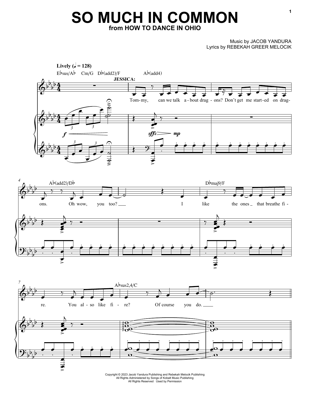 Jacob Yandura & Rebekah Greer Melocik So Much In Common (from How To Dance In Ohio) Sheet Music Notes & Chords for Piano & Vocal - Download or Print PDF