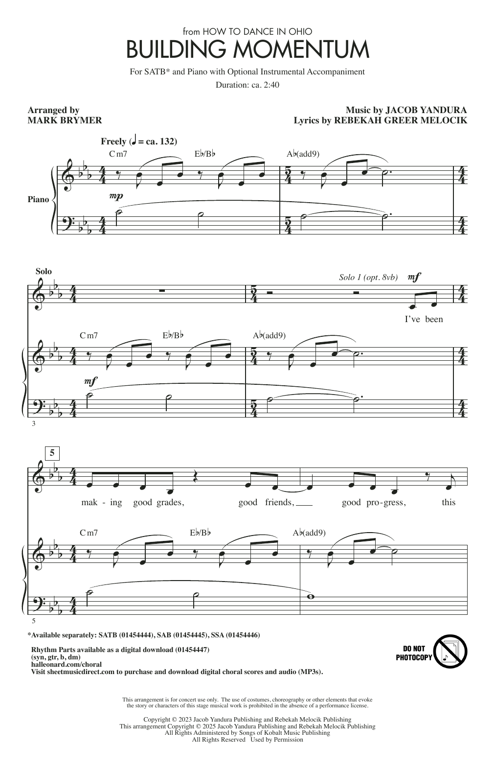 Jacob Yandura Building Momentum (from How To Dance In Ohio) (arr. Mark Brymer) Sheet Music Notes & Chords for SATB Choir - Download or Print PDF