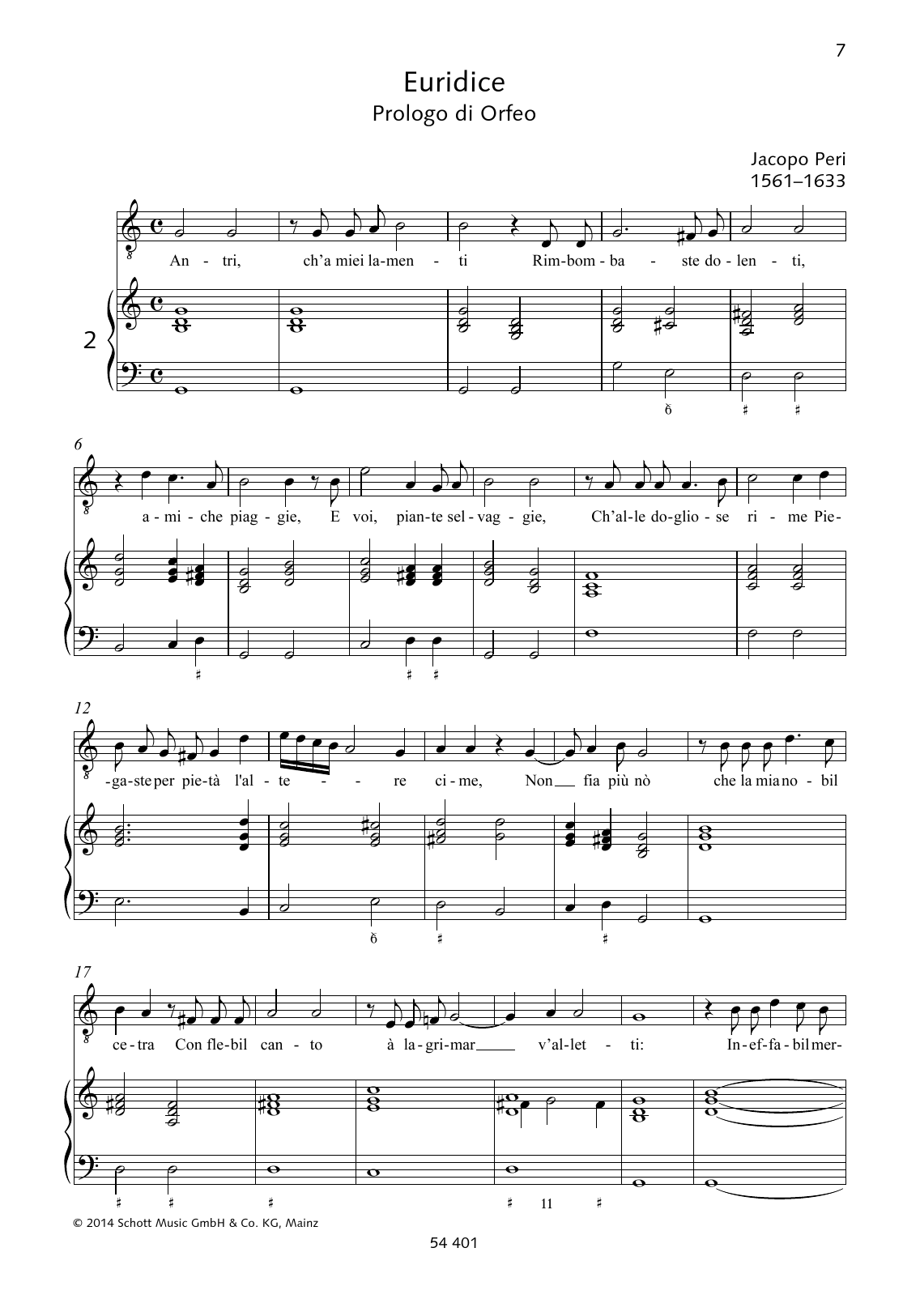 Jacopo Peri Antri, ch'a miei lamenti Rimbombaste dolenti Sheet Music Notes & Chords for Piano & Vocal - Download or Print PDF