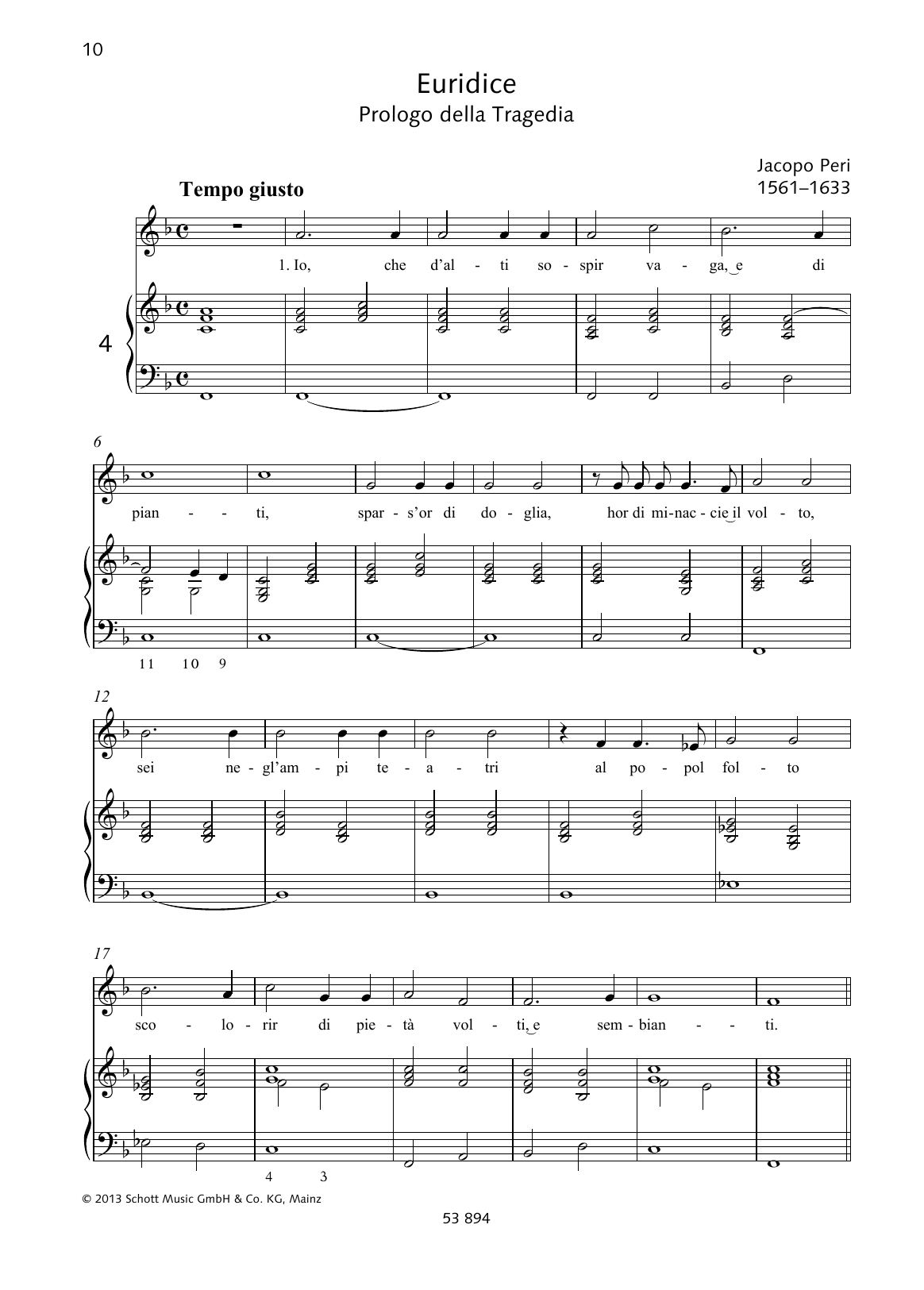 Jacopo Peri Io, che d'alti sospir vaga Sheet Music Notes & Chords for Piano & Vocal - Download or Print PDF