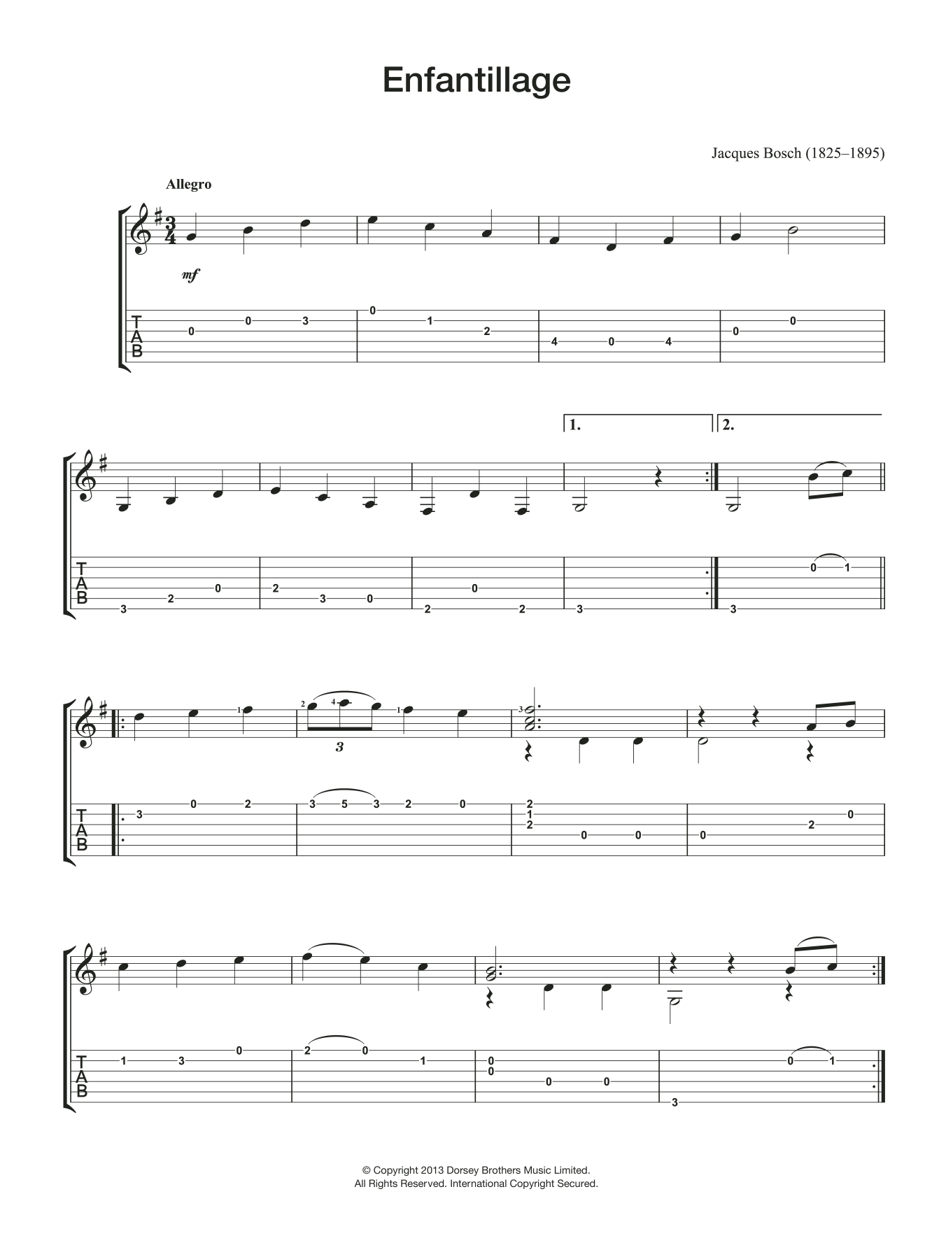 Jacques Bosch Enfantillage Sheet Music Notes & Chords for Guitar - Download or Print PDF