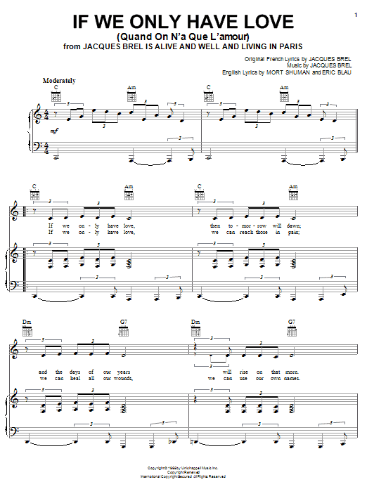 Jacques Brel If We Only Have Love (Quand On N'a Que L'amour) Sheet Music Notes & Chords for Piano, Vocal & Guitar (Right-Hand Melody) - Download or Print PDF