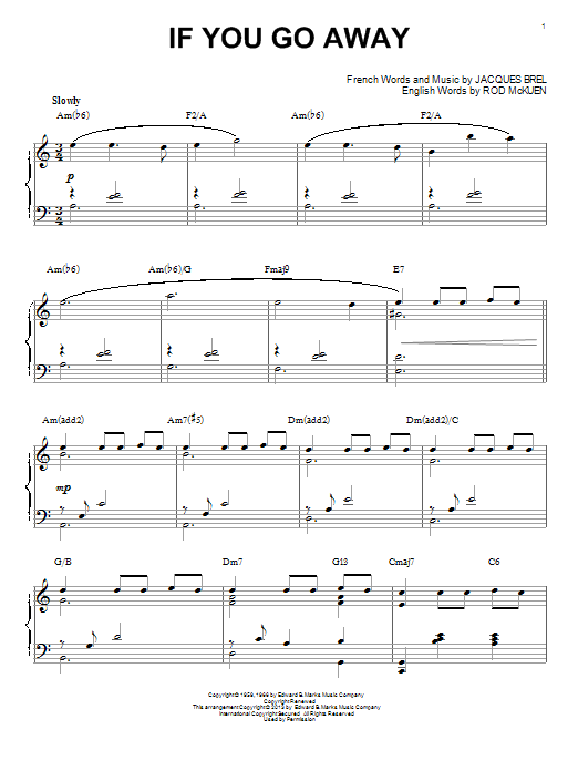 Jacques Brel If You Go Away [Jazz version] (arr. Brent Edstrom) Sheet Music Notes & Chords for Piano Solo - Download or Print PDF