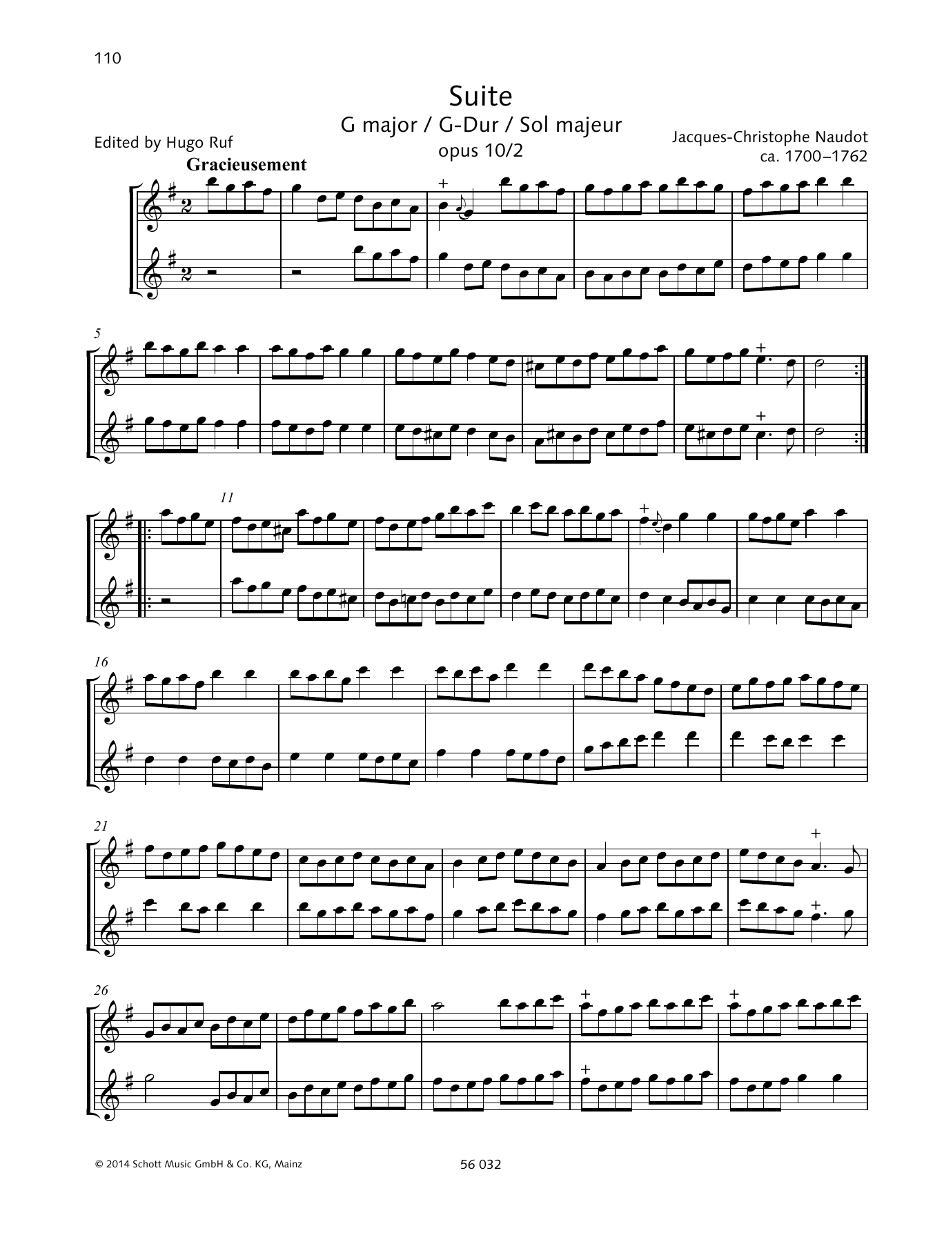 Jacques-Christophe Naudot Suite G Major Sheet Music Notes & Chords for Woodwind Ensemble - Download or Print PDF