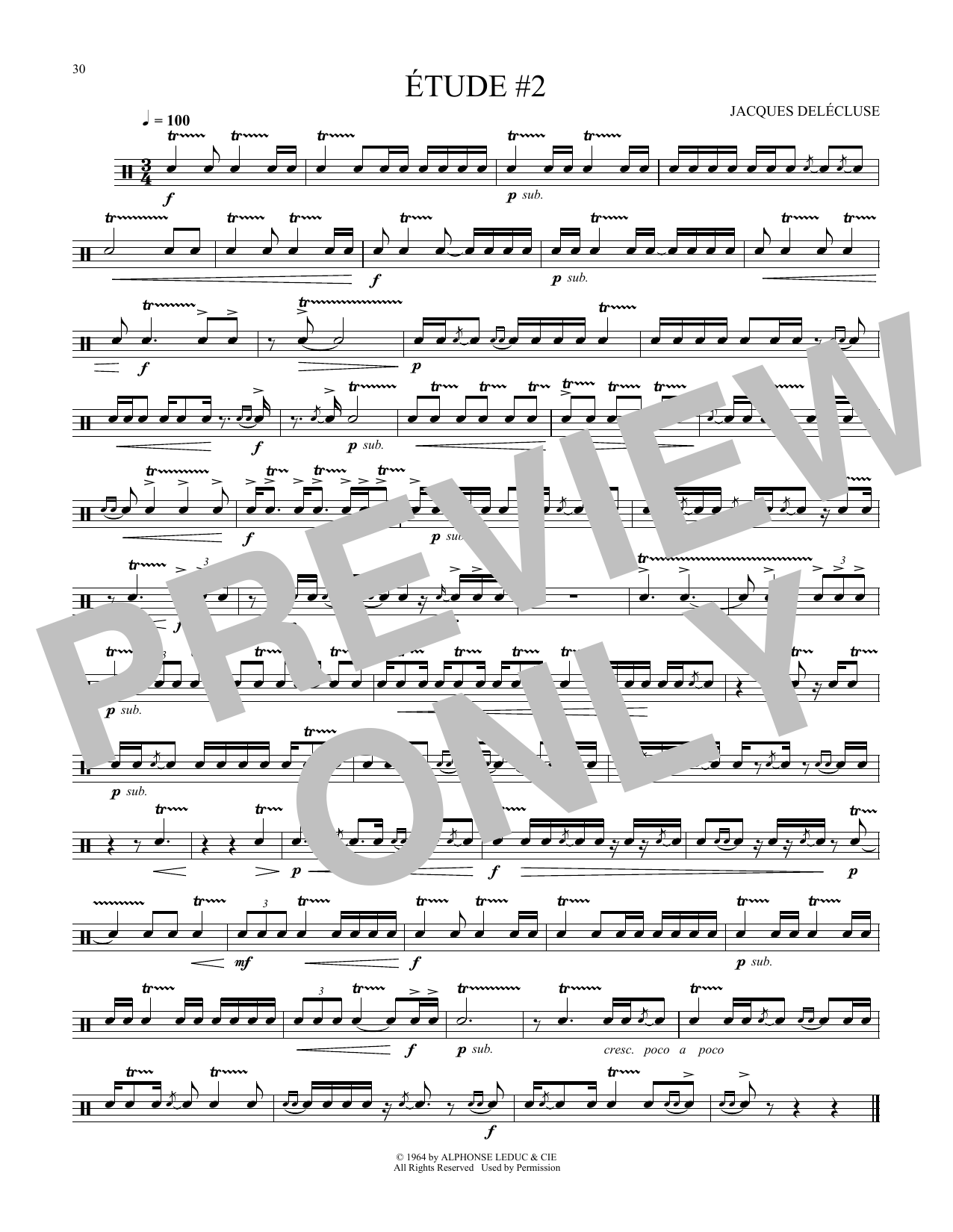 Jacques Delecluse Etude #2 Sheet Music Notes & Chords for Snare Drum Solo - Download or Print PDF