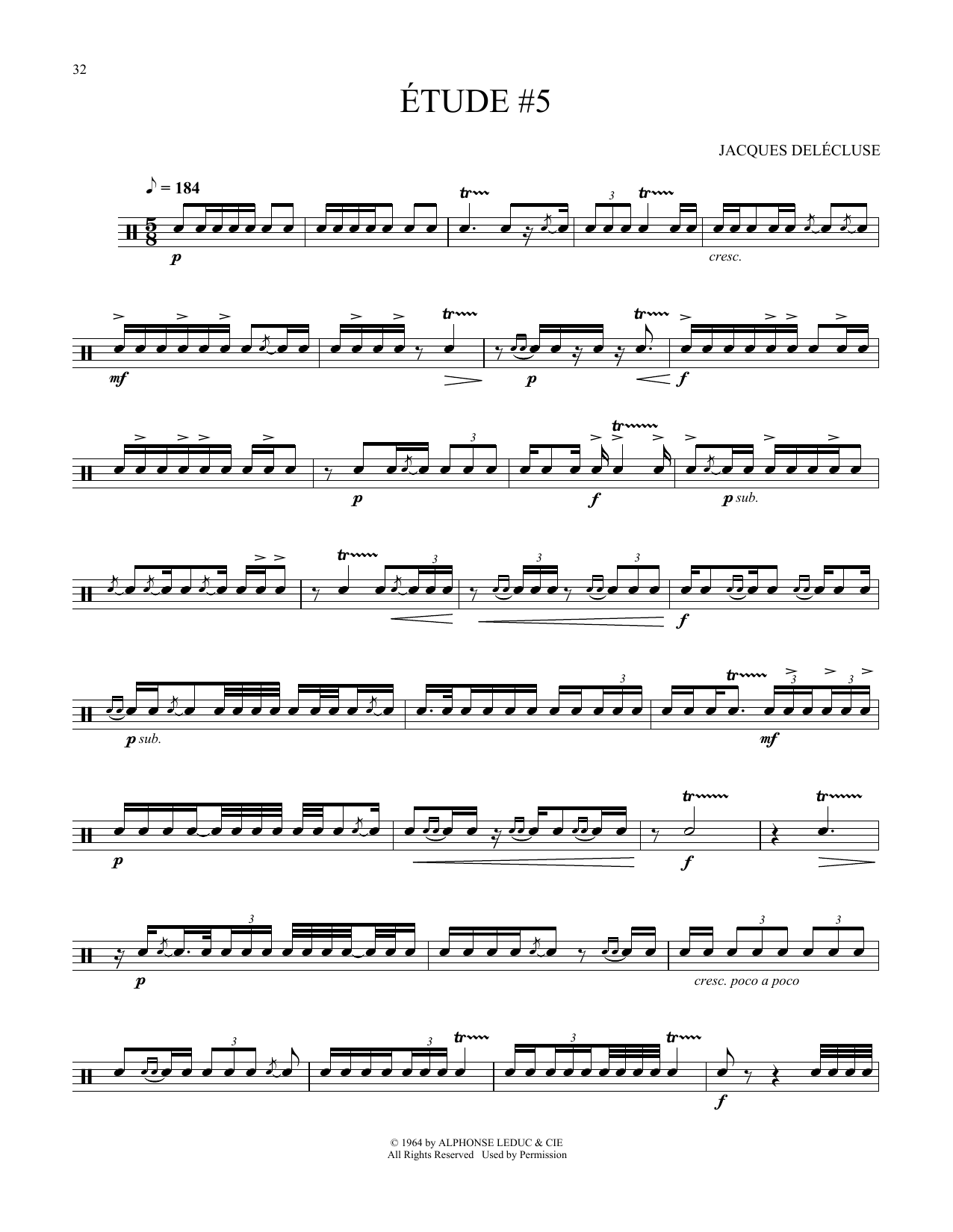 Jacques Delecluse Etude #5 Sheet Music Notes & Chords for Snare Drum Solo - Download or Print PDF