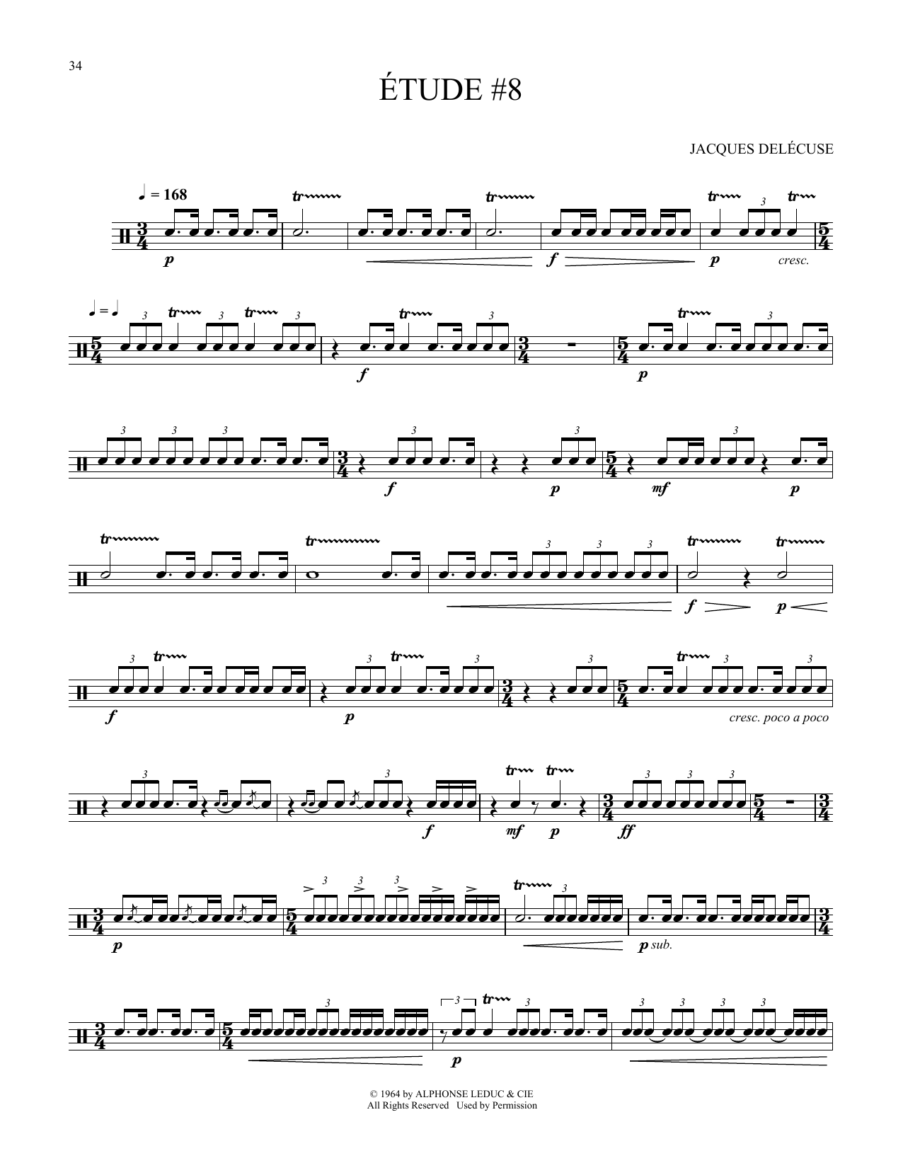 Jacques Delecluse Etude #8 Sheet Music Notes & Chords for Snare Drum Solo - Download or Print PDF
