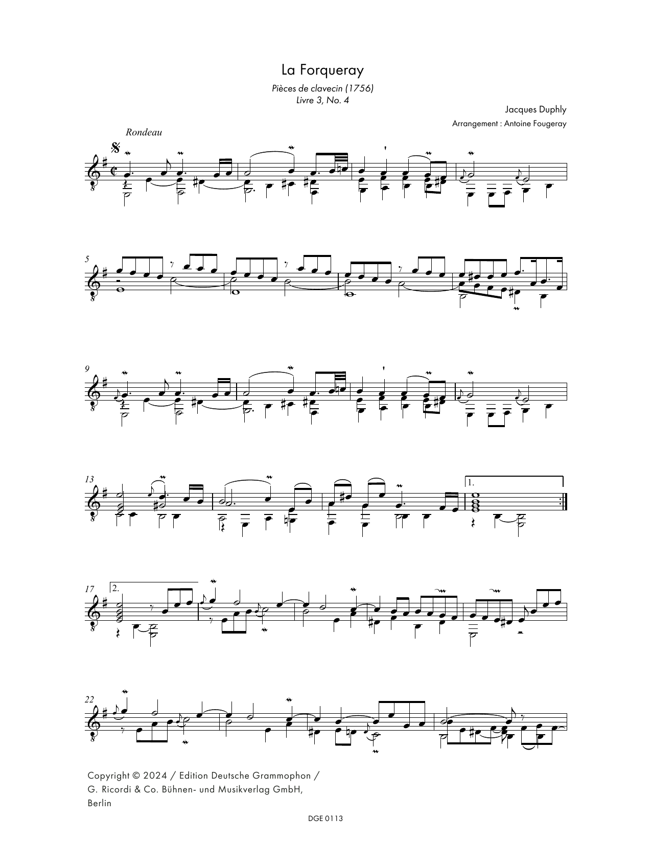 Jacques Duphly La Fourqueray (arr. Antoine Fourgeray) Sheet Music Notes & Chords for Solo Guitar - Download or Print PDF