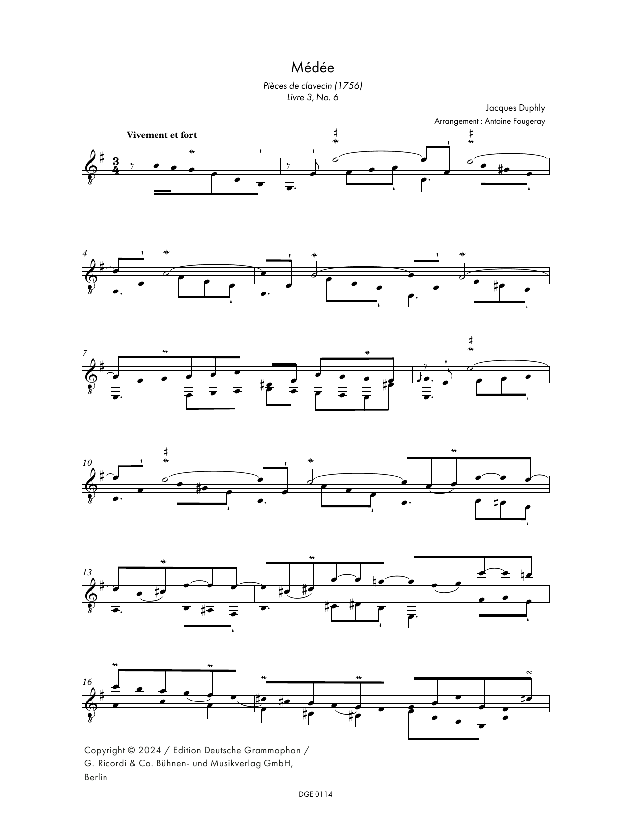 Jacques Duphly Médée (arr. Antoine Fourgeray) Sheet Music Notes & Chords for Solo Guitar - Download or Print PDF