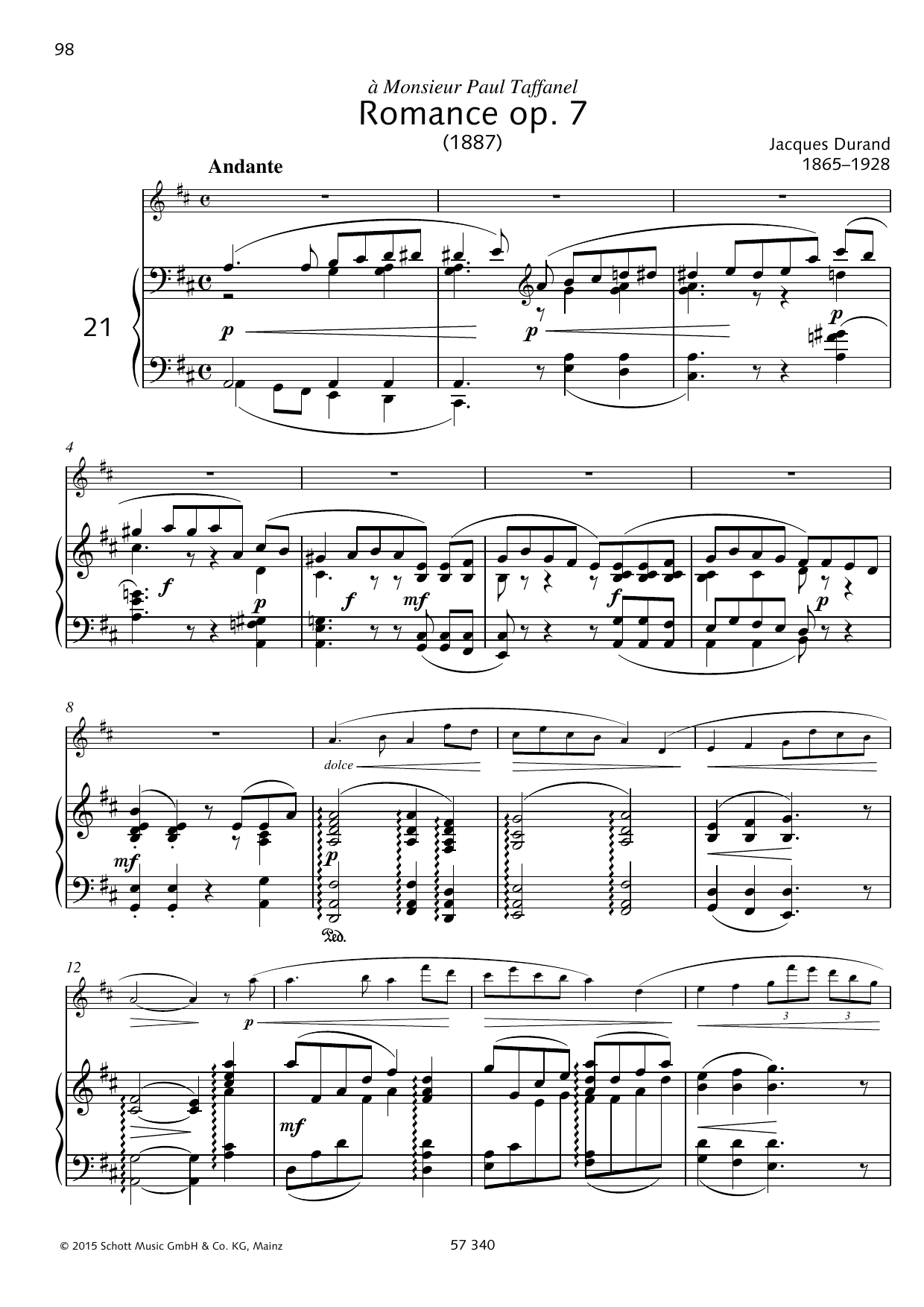 Jacques Durand Romance Sheet Music Notes & Chords for Woodwind Solo - Download or Print PDF