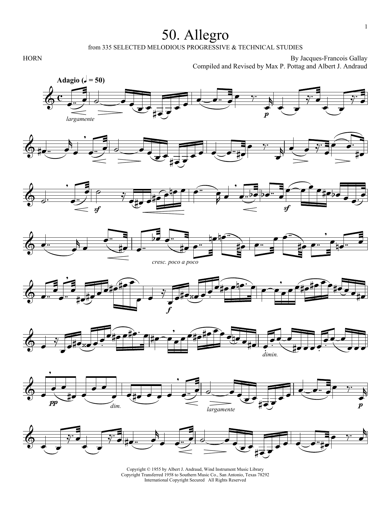 Jacques-Francois Gallay Etude No. 70 Sheet Music Notes & Chords for French Horn Solo - Download or Print PDF