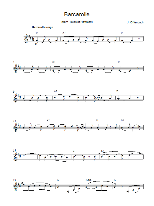 Jacques Offenbach Barcarolle (from The Tales Of Hoffmann) Sheet Music Notes & Chords for Melody Line & Chords - Download or Print PDF