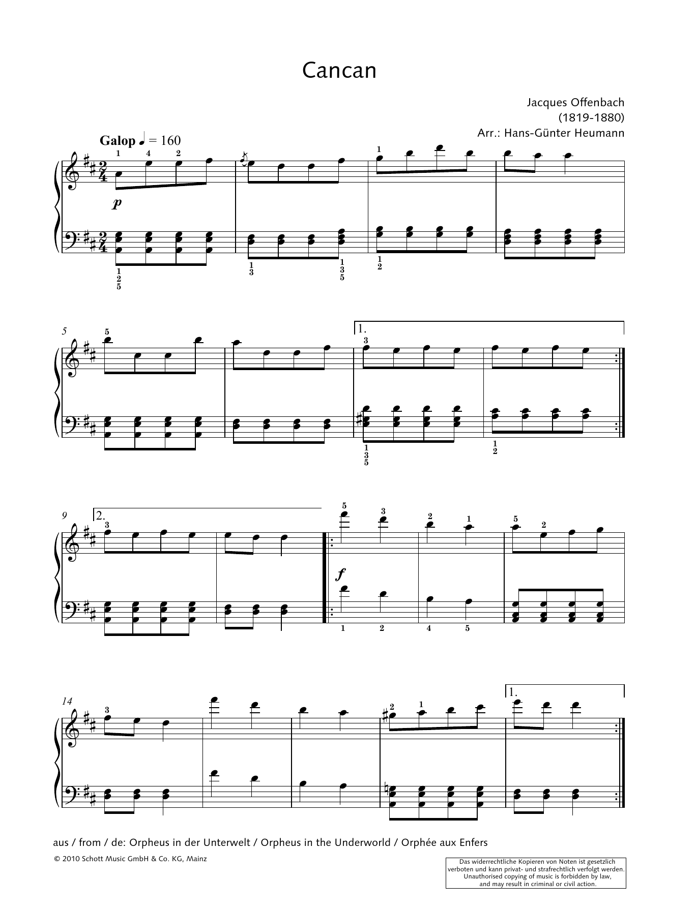 Jacques Offenbach Cancan Sheet Music Notes & Chords for Piano Solo - Download or Print PDF