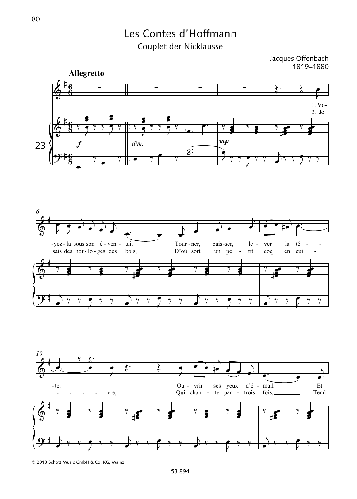 Jacques Offenbach Voyez-la sous son éventail Sheet Music Notes & Chords for Piano & Vocal - Download or Print PDF