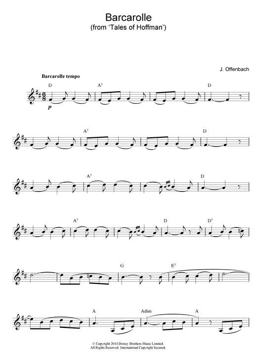 Preview Jacques Offenbach Barcarolle (from The Tales Of Hoffmann) Classical sheet music, notes and chords for Piano, SKU: 33677 Barcarolle (from The Tales Of Hoffmann) sheet music