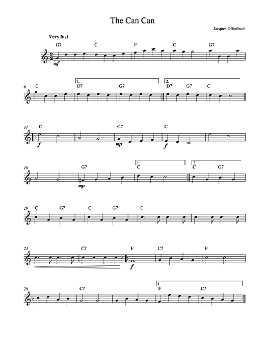 Preview Jacques Offenbach The Can Can (from Orpheus In The Underworld) Classical sheet music, notes and chords for Melody Line & Chords, SKU: 14183 sheet music, piano notes, chords, guitar tabs, score, transpose, transcribe, how to play, guide, download, learn, tutorial, progression, song, artist, awards, billboard, mtv, vh1, tour, single, album, release