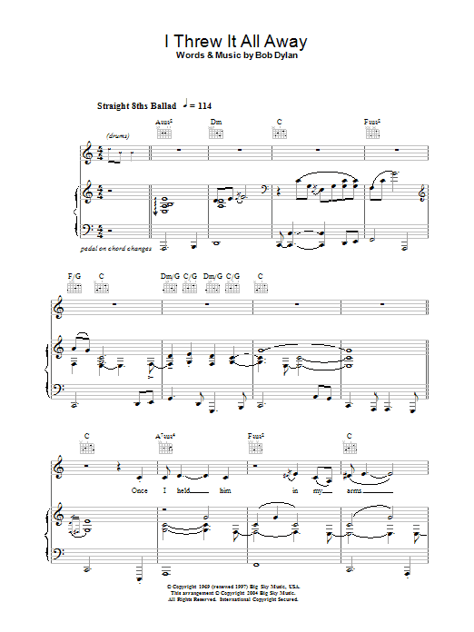 Jacqui Dankworth I Threw It All Away Sheet Music Notes & Chords for Piano, Vocal & Guitar - Download or Print PDF