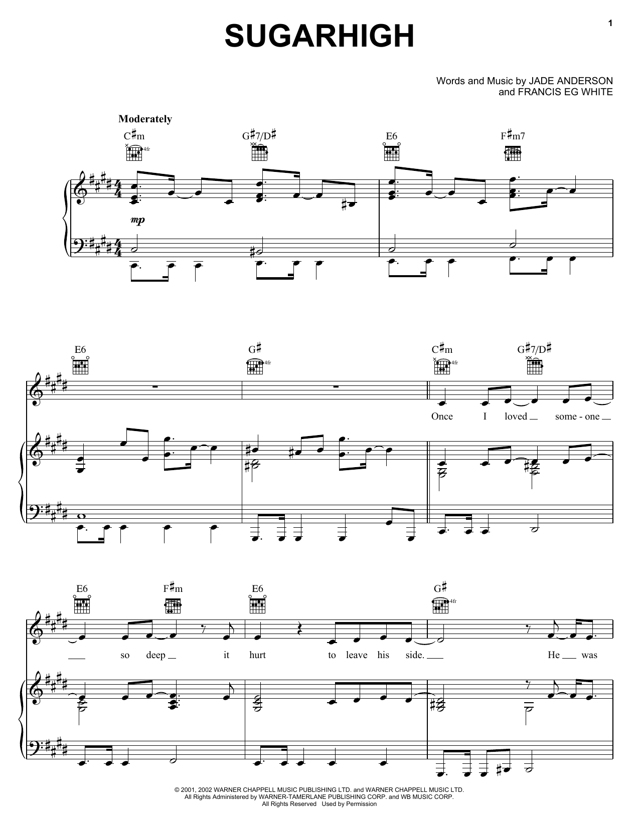 Jade Anderson Sugarhigh Sheet Music Notes & Chords for Piano, Vocal & Guitar (Right-Hand Melody) - Download or Print PDF