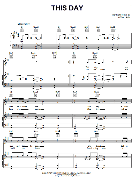 Jadon Lavik This Day Sheet Music Notes & Chords for Piano, Vocal & Guitar (Right-Hand Melody) - Download or Print PDF Jadon Lavik This Day Sheet Music Notes & Chords for Piano, Vocal & Guitar (Right-Hand Melody) - Download or Print PDF