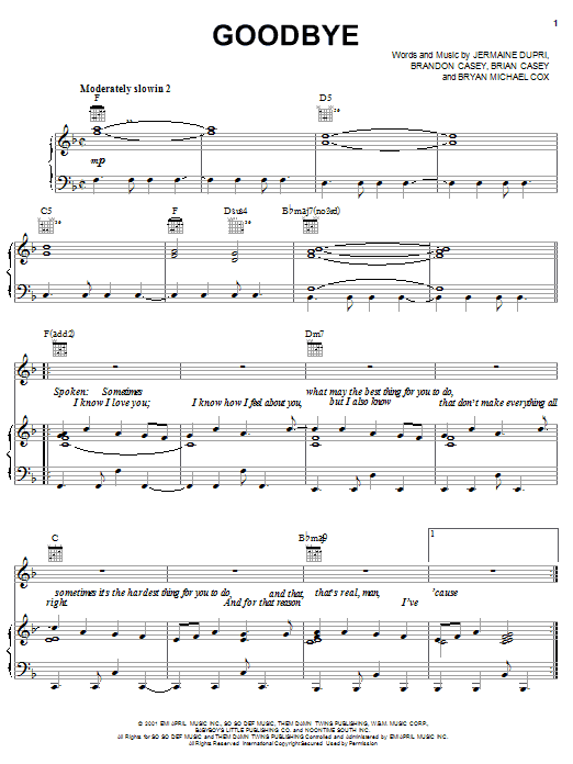 Jagged Edge Goodbye sheet music notes and chords. Download Printable PDF.