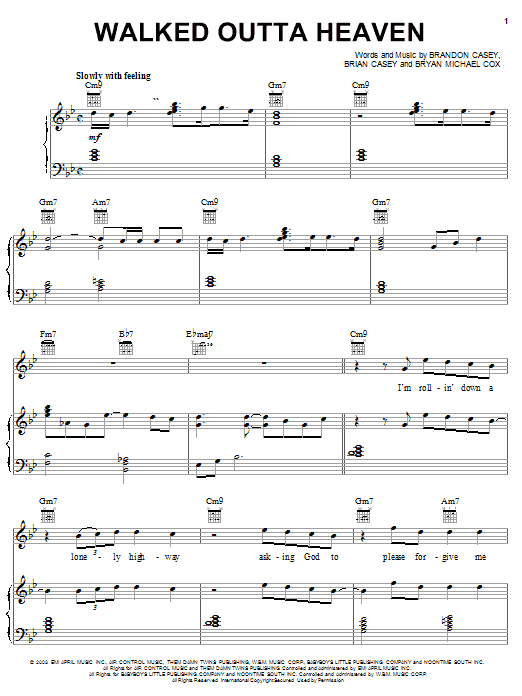 Preview Jagged Edge Walked Outta Heaven Pop sheet music, notes and chords for Piano, Vocal & Guitar (Right-Hand Melody), SKU: 25265 Walked Outta Heaven sheet music