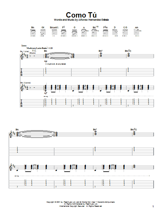 Jaguares Como Tu Sheet Music Notes & Chords for Guitar Tab - Download or Print PDF