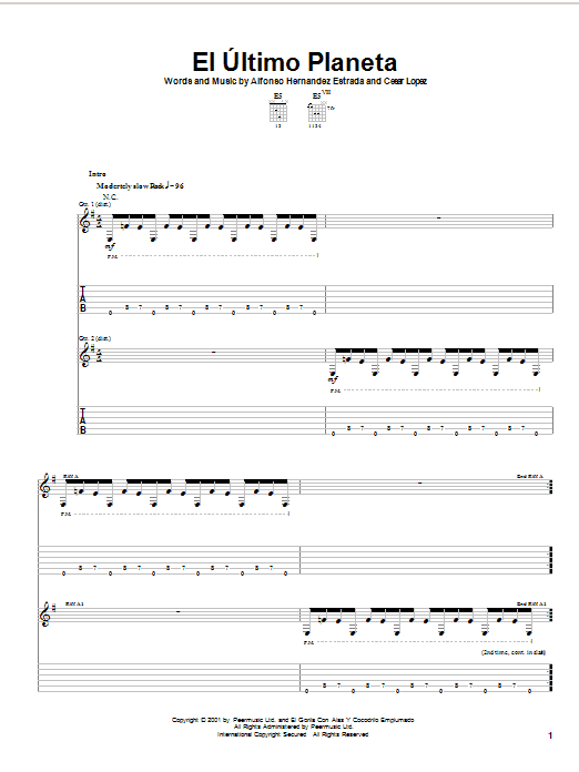 Jaguares El Ultimo Planeta Sheet Music Notes & Chords for Guitar Tab - Download or Print PDF
