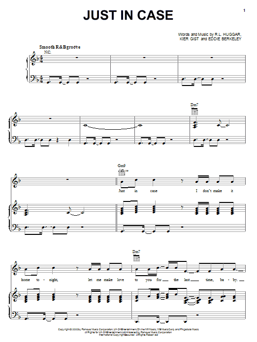 Jaheim Just In Case Sheet Music Notes & Chords for Piano, Vocal & Guitar (Right-Hand Melody) - Download or Print PDF