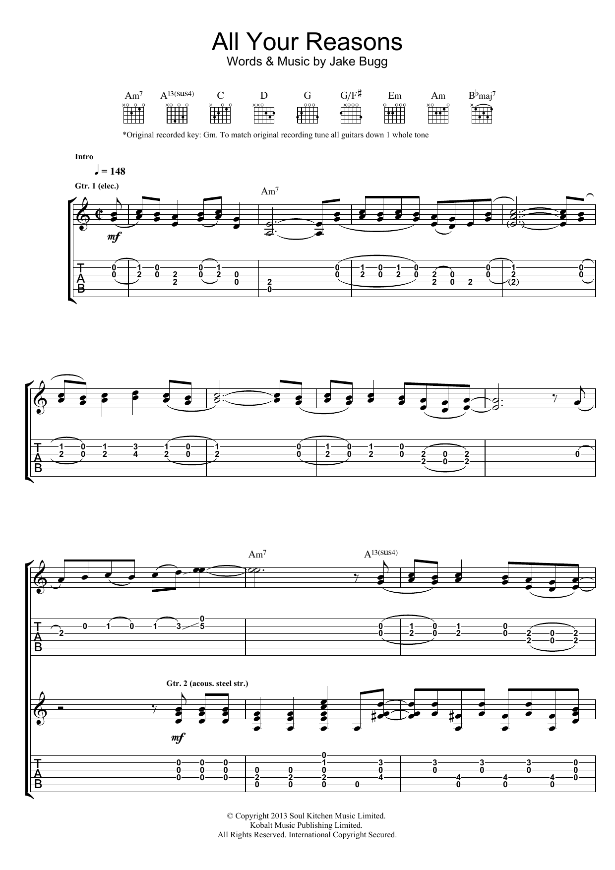 Jake Bugg All Your Reasons Sheet Music Notes & Chords for Guitar Tab - Download or Print PDF