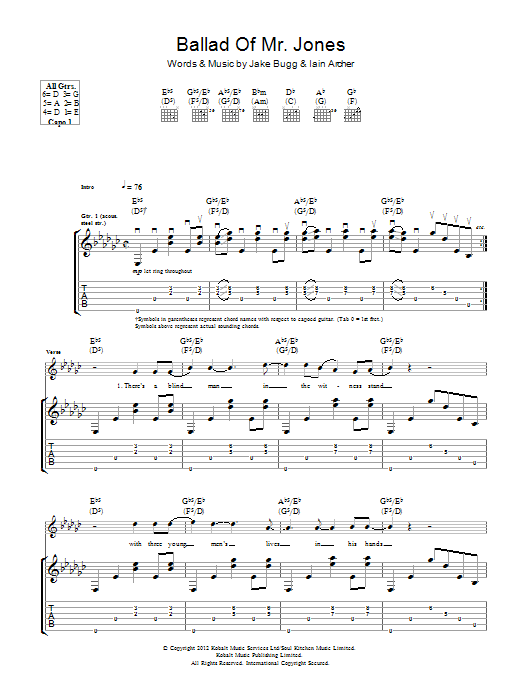 Jake Bugg Ballad Of Mr. Jones Sheet Music Notes & Chords for Guitar Tab - Download or Print PDF