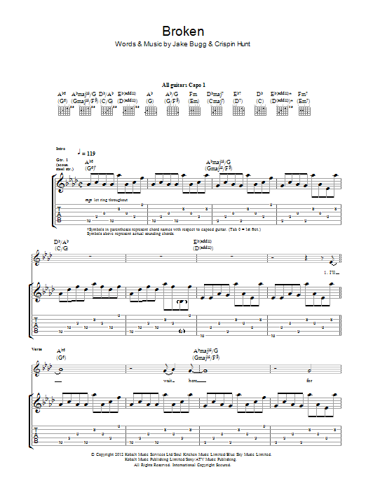 Jake Bugg Broken Sheet Music Notes & Chords for Lyrics & Chords - Download or Print PDF