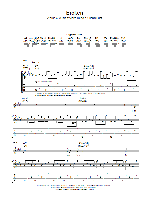 Jake Bugg Broken Sheet Music Notes & Chords for Guitar Tab - Download or Print PDF