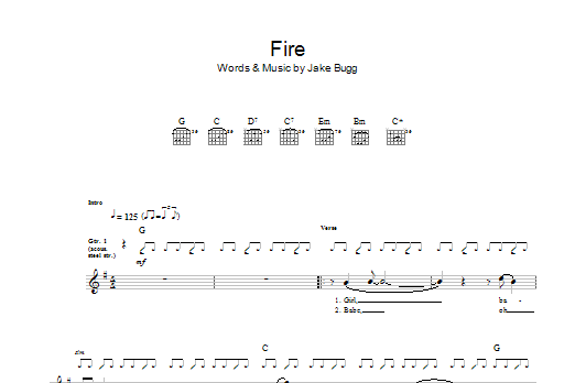 Jake Bugg Fire Sheet Music Notes & Chords for Guitar Tab - Download or Print PDF
