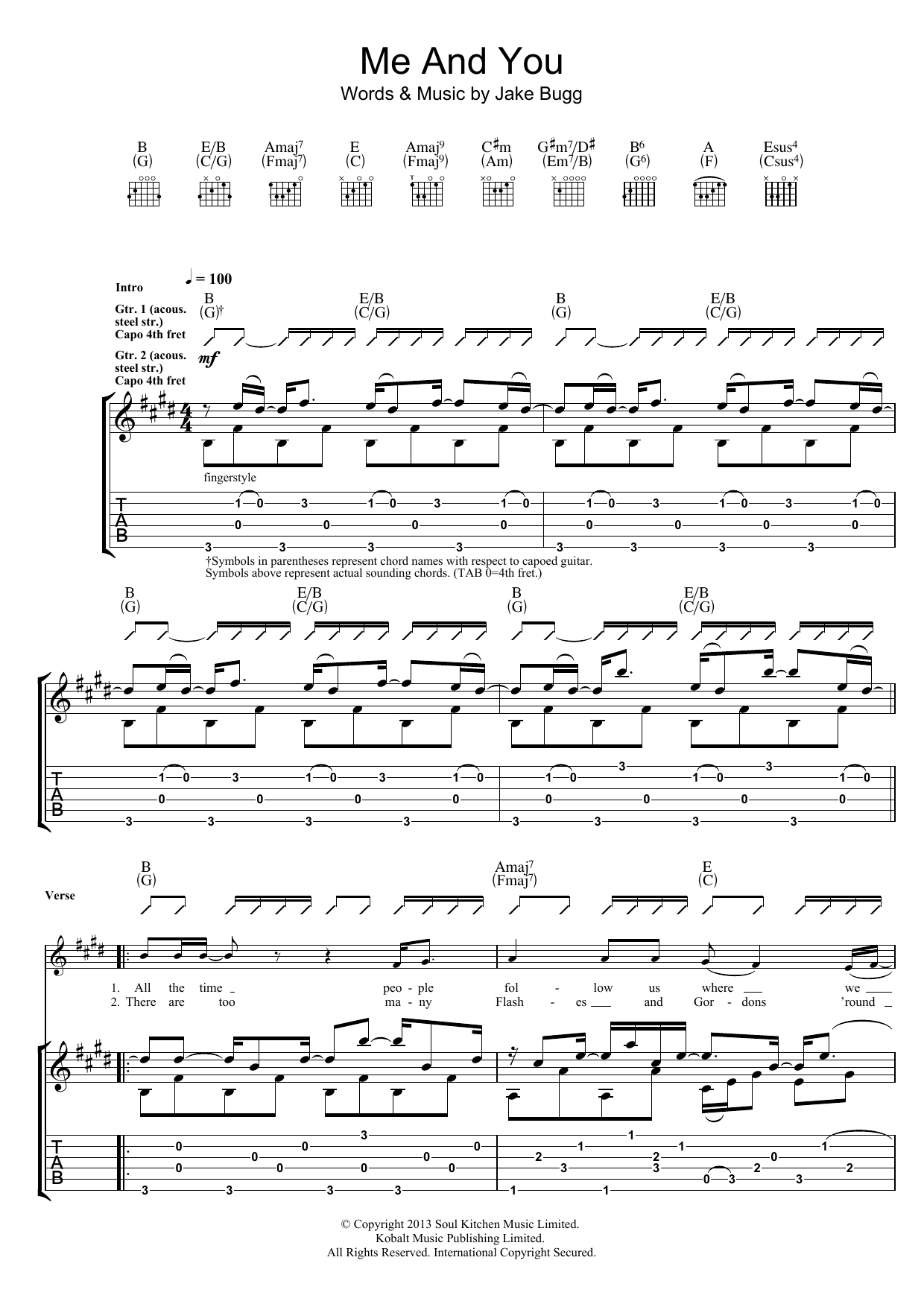 Jake Bugg Me And You Sheet Music Notes & Chords for Guitar Tab - Download or Print PDF