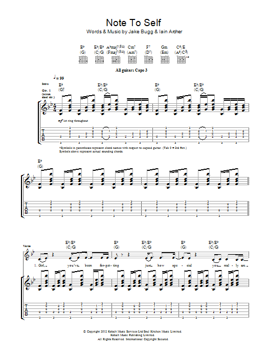 Jake Bugg Note To Self Sheet Music Notes & Chords for Guitar Tab - Download or Print PDF