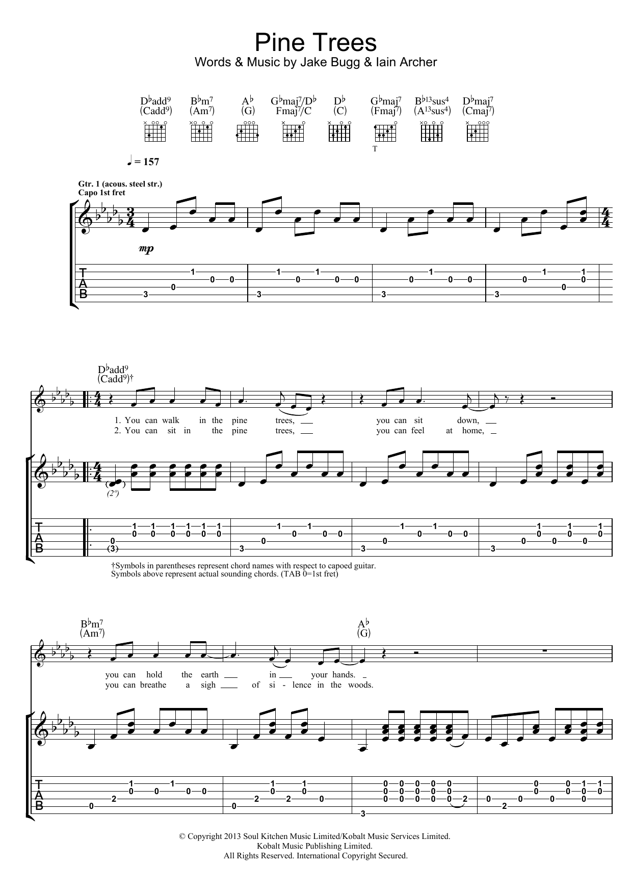 Jake Bugg Pine Trees Sheet Music Notes & Chords for Guitar Tab - Download or Print PDF