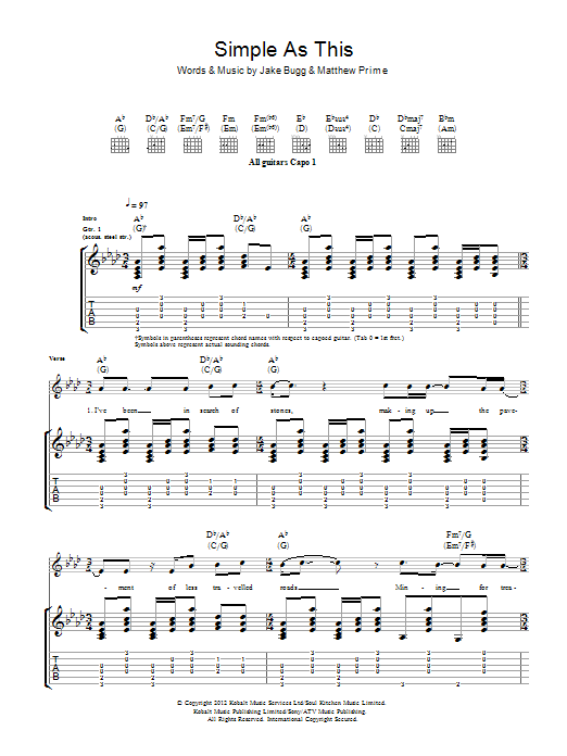 Jake Bugg Simple As This Sheet Music Notes & Chords for Guitar Tab - Download or Print PDF