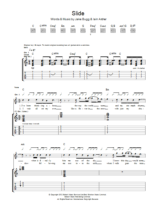 Jake Bugg Slide Sheet Music Notes & Chords for Guitar Tab - Download or Print PDF