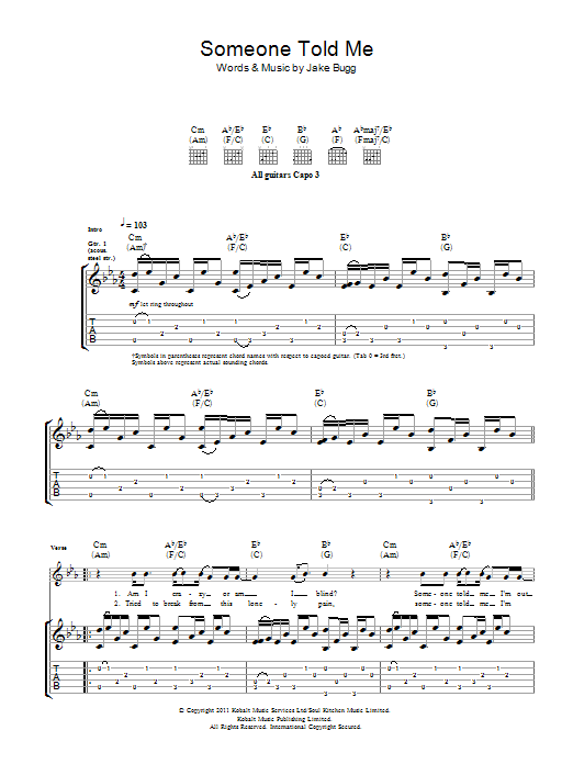 Jake Bugg Someone Told Me Sheet Music Notes & Chords for Guitar Tab - Download or Print PDF