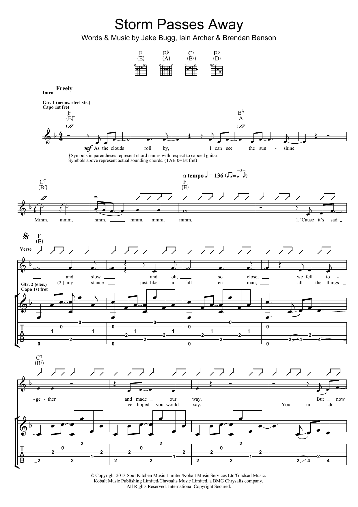 Jake Bugg Storm Passes Away Sheet Music Notes & Chords for Guitar Tab - Download or Print PDF