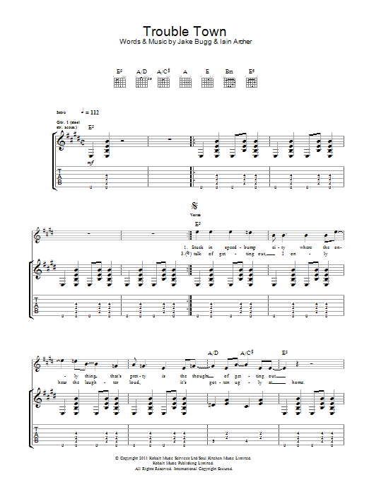 Jake Bugg Trouble Town Sheet Music Notes & Chords for Guitar Tab - Download or Print PDF