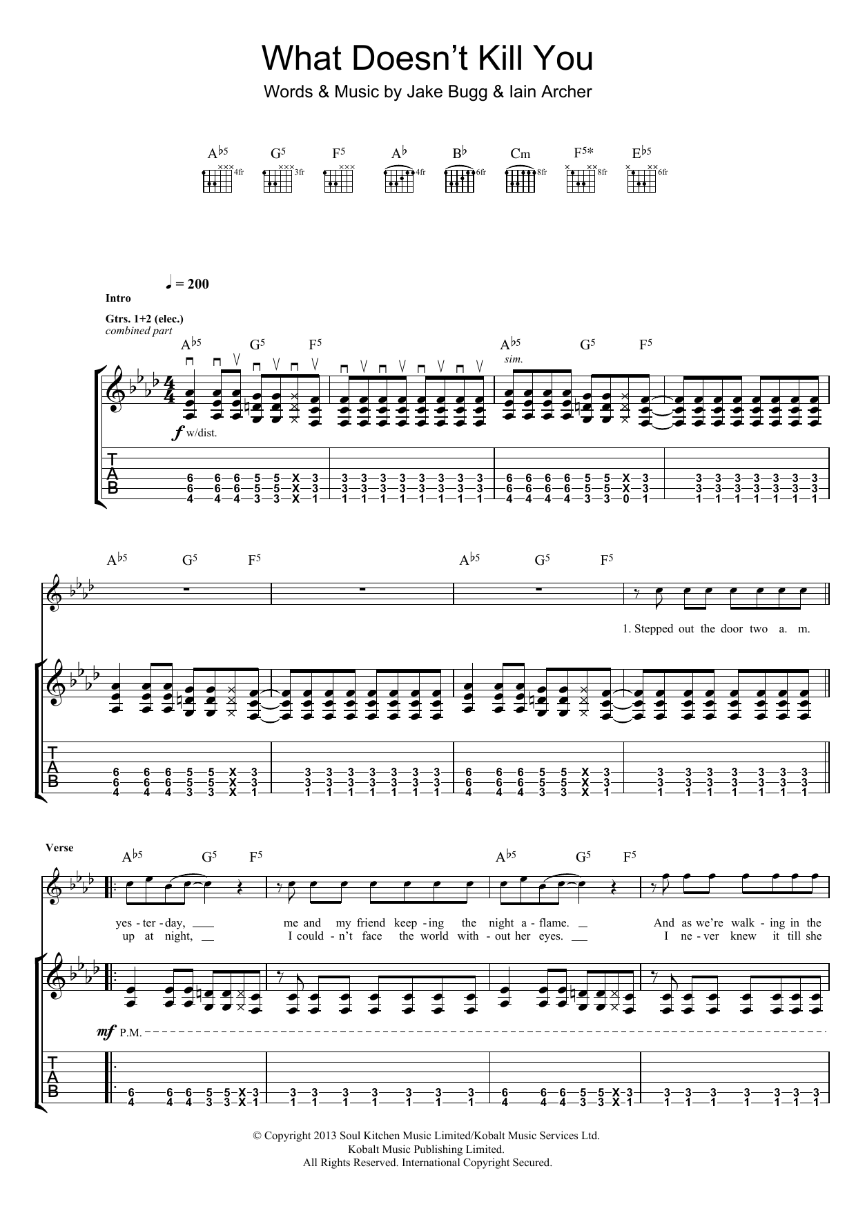 Jake Bugg What Doesn't Kill You Sheet Music Notes & Chords for Guitar Tab - Download or Print PDF