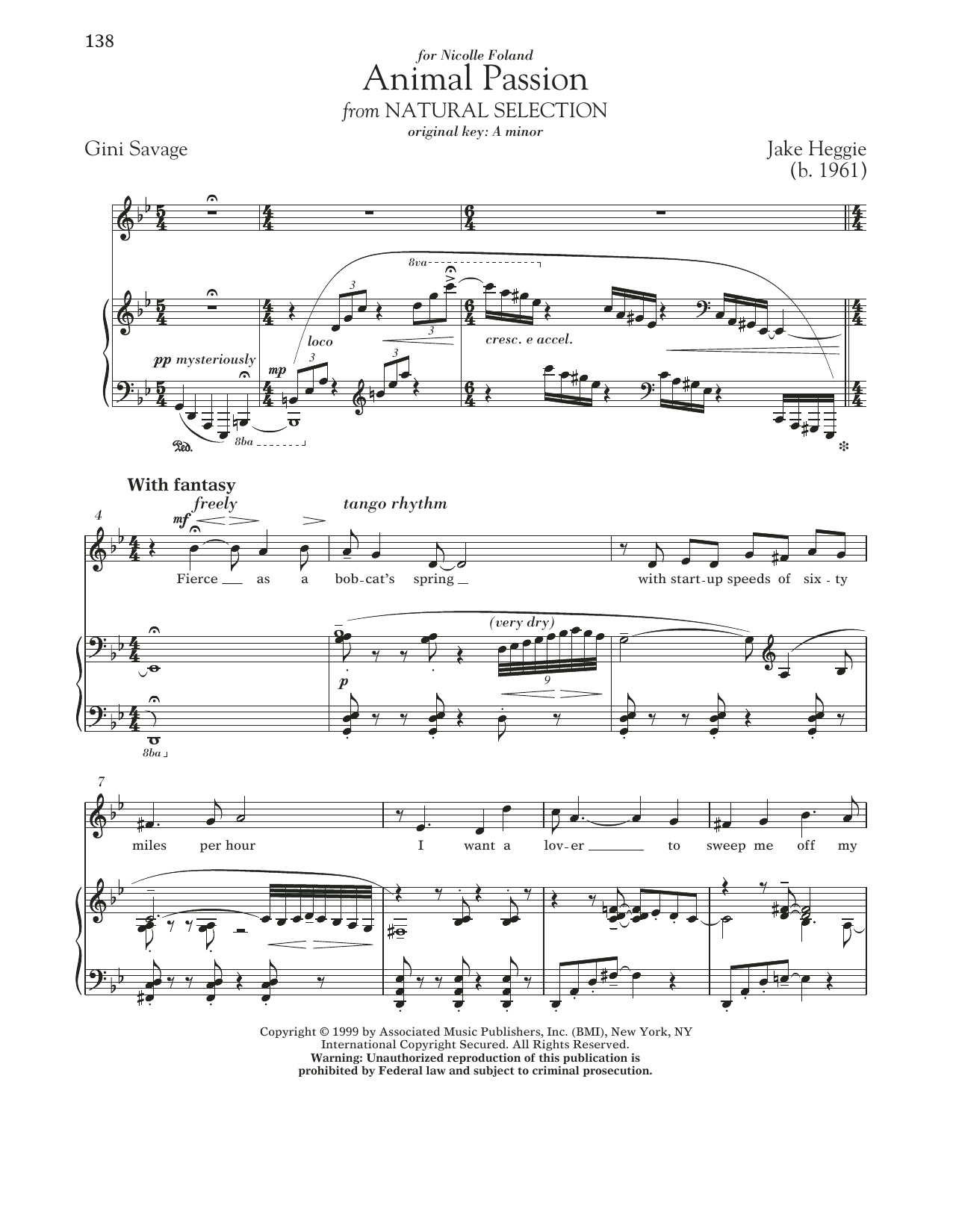 Jake Heggie Animal Passion Sheet Music Notes & Chords for Piano & Vocal - Download or Print PDF