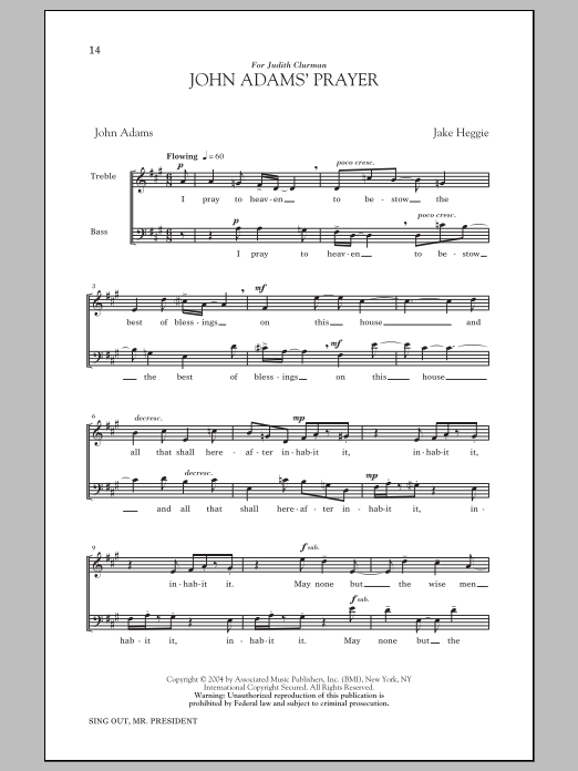 Jake Heggie John Adams' Prayer Sheet Music Notes & Chords for 2-Part Choir - Download or Print PDF