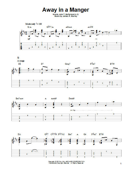 Jake Reichbart Away In A Manger Sheet Music Notes & Chords for Guitar Tab - Download or Print PDF